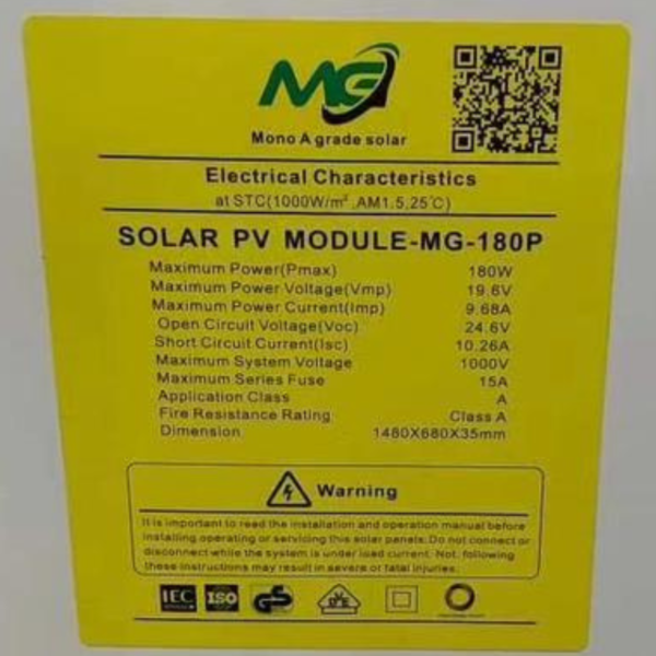 Solar Panel Plate-MG 18v/180 Watt Heavy Duty - Image 2